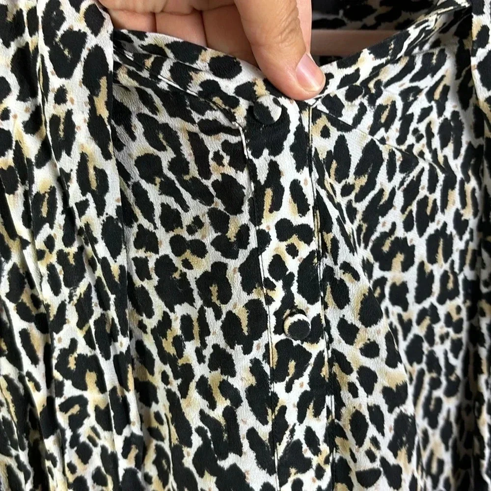 J. Crew 100% Silk Leopard Print Silk Button Down Shirt Tie Front Blouse size 2X